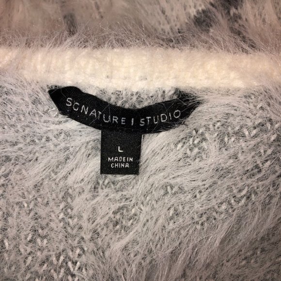 Sz L Signature Studio White Soft Open Fuzzy Long Knit Cardigan - Picture 9 of 10